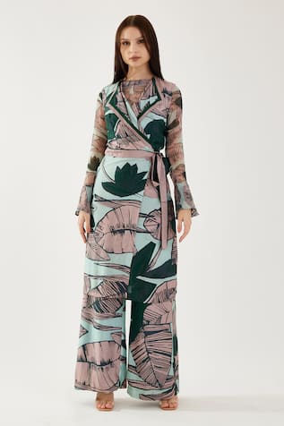 Leaf Pattern Wrap Jacket 