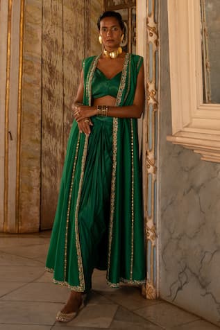 Paulmi and Harsh Hand Embroidered Choga & Draped Skirt Set 