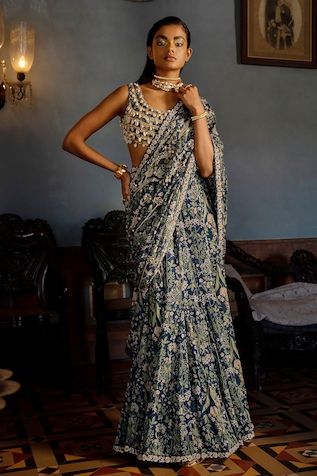 Paulmi and Harsh Tropical Print Pre-Draped Saree With Blouse
