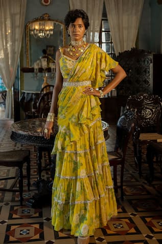 Paulmi and Harsh Printed Pre-Stitched Ruffle Saree With Blouse 