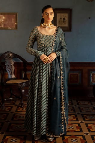 Paulmi and Harsh Leheriya Print Anarkali With Embroidered Dupatta 