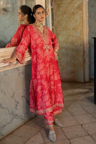 Paulmi and Harsh Cotton Silk Printed Kurta & Pant Set