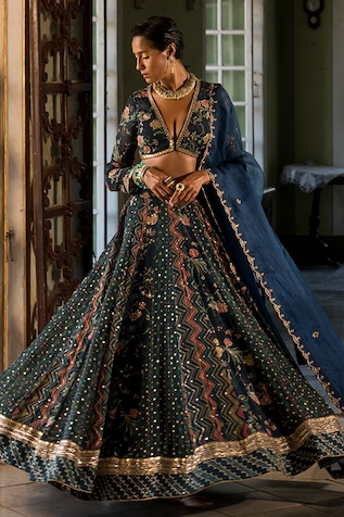 Paulmi and Harsh Multi Kali Print Organza Bridal Lehenga Set