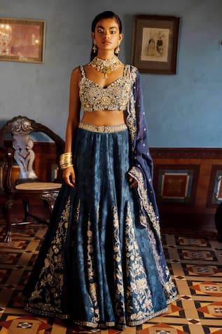 Paulmi and Harsh Self Woven & Floral Embroidered Kali Lehenga Set 