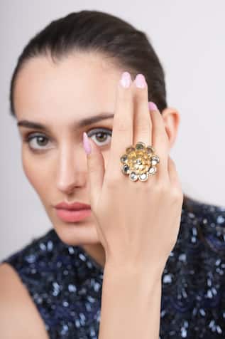Stone Embellished Antique Floral Ring 