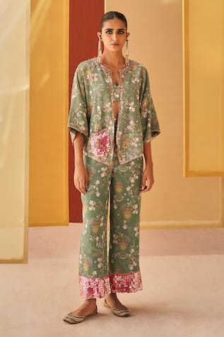 Priyanka Singh Floral Embroidered Jacket & Pant Set 