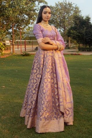 Safaa Jafna Organza Banarasi Woven Lehenga Set