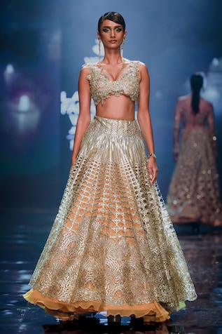 Metallic Palm-Bunai Embroidered Lehenga Set 