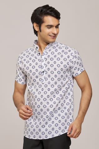 Arihant Rai Sinha Printed Mandarin Collar Cotton Shirt 