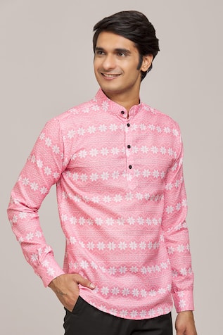 Arihant Rai Sinha Cotton Printed Mandarin Collar Shirt 