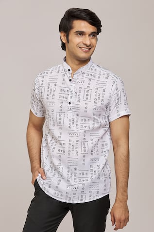 Arihant Rai Sinha Doodle Print Mandarin Collar Shirt 