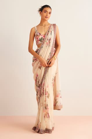 Kalista Nayra Placement Printed Pre-Draped Saree With Blouse 