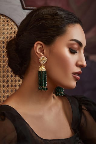 Green Kundan Jhumka Earrings 