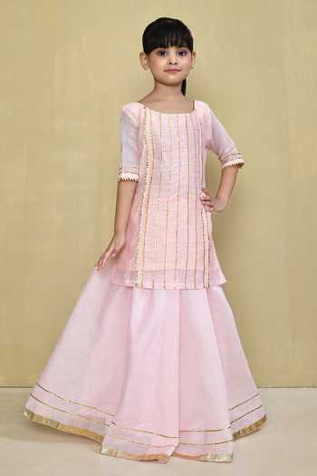 Petite Pomme Gota Stripe Embellished Kurta With Lehenga 