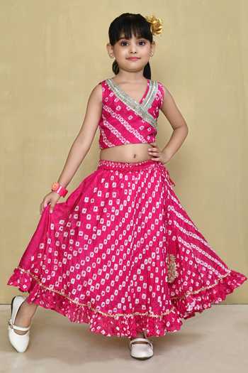 Petite Pomme Bandhani Pattern Blouse With Lehenga 