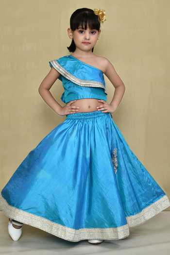 Petite Pomme Frill One Shoulder Blouse With Lehenga 