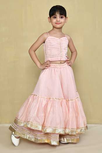 Petite Pomme Chanderi Pastel Tiered Lehenga With Blouse 