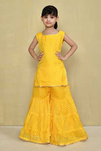 Petite Pomme Leheriya Pattern Kurta With Gharara 
