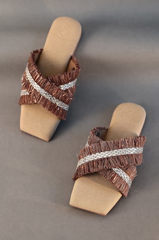 Criss Cross Strap Frill Sliders 