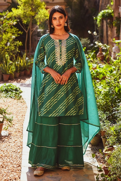 KARAJ JAIPUR Leheriya Kurta Sharara Set