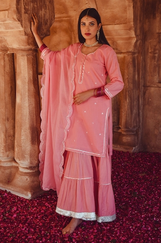 KARAJ JAIPUR Scattered Mirror Work Kurta Sharara Set