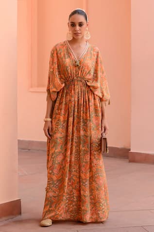 Rishi and Vibhuti Mirage Tropical Print Kaftan 