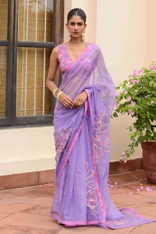 Rishi and Vibhuti Sequin Placement Embroidered Saree With Blouse 