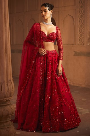 Prevasu Gul 3D Flower Embroidered Bridal Lehenga Set 