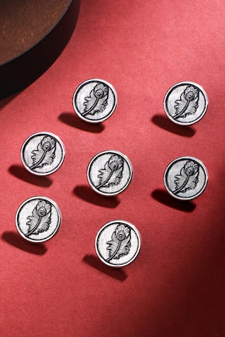 Peacock Feather Carved Buttons - Set of 7 