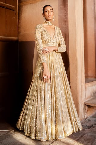 Prevasu Sequin Embroidered Anarkali With Dupatta 