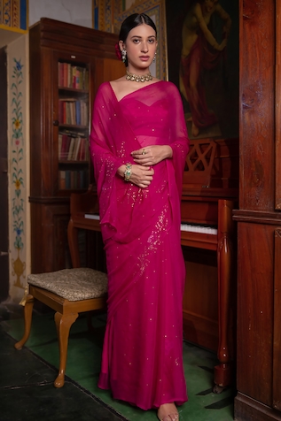Geroo Jaipur Mukaish Saree With Unstitched Blouse Piece