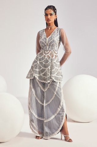 Divya Aggarwal Alana Pearl Embellished Peplum Kurta With Palazzo