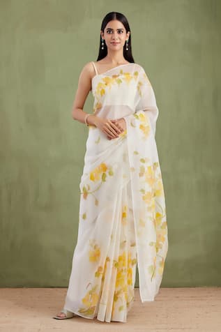 Floral Hand Painted Saree With Unstitched Blouse Piece 