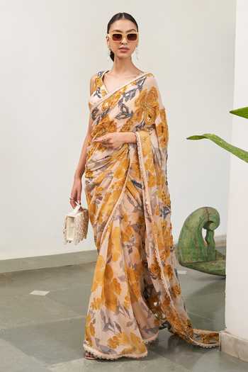 Varun Bahl Floral Print Saree With Blouse 