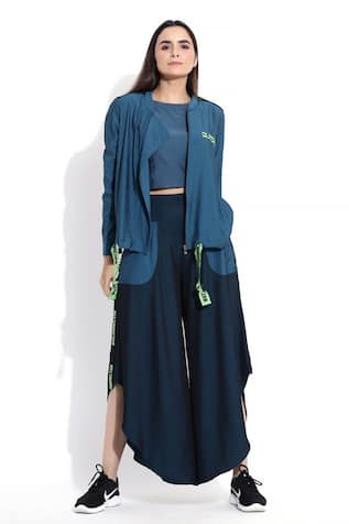 Text Embroidered Jacket & Pant Set 