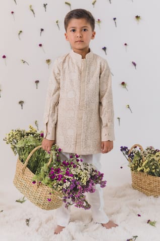 Lotus Embroidered Shirt With Pant 