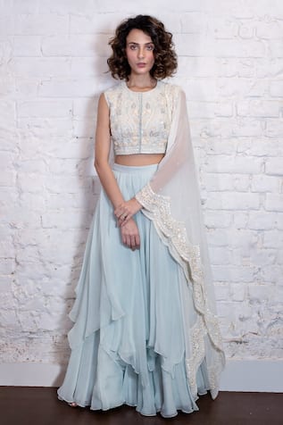 Vasavi Shah Embroidered Blouse Layered Lehenga Set 