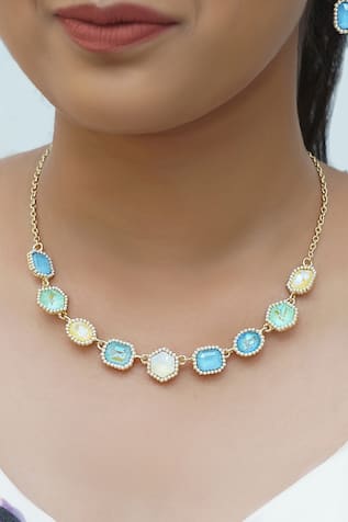 Geometric Crystal Stone Embellished Necklace 
