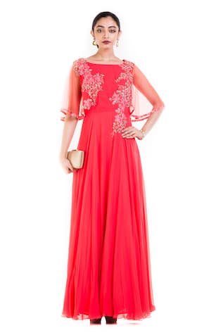 Reva Embroidered Cape Gown 