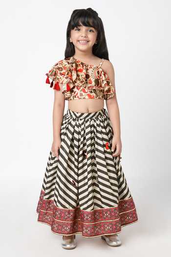 Lil Drama Chevron Print Lehenga With Ruffle Top 