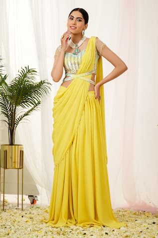 Tamaraa By Tahani Sylva Pre-Draped Saree & Hand Embroidered Blouse 