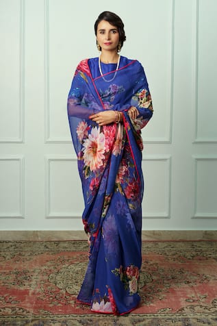 Atelier Shikaarbagh Mrinalini French Chiffon Saree With Unstitched Blouse Piece 