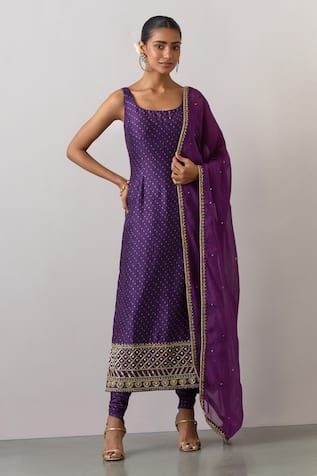 Ikshita Choudhary Chanderi Silk Bandhani Print Kurta Set 