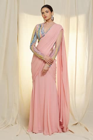 Rutba Khan Indo Western Saree Style Gown Ready to Drape - Vasangini