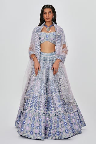 Aisha Rao Ziba Mirror Work Embellished 16 Kali Bridal Lehenga Set 