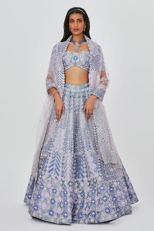 Aisha Rao Floral Applique 12 Kali Lehenga Set 