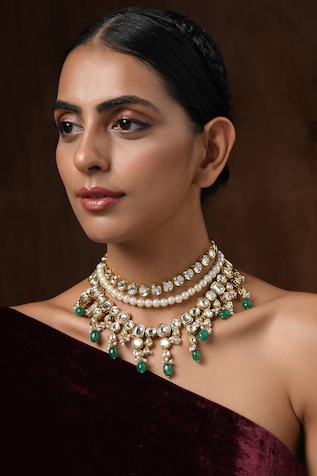 Buy Gold plated Imitation Jewelry Set Kempu neck set Online - Griiham