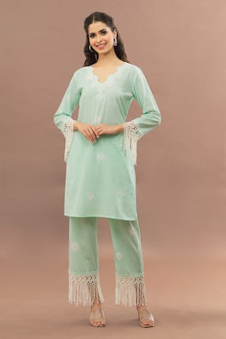 Cut Work Lace Kurta With Pant For Kids