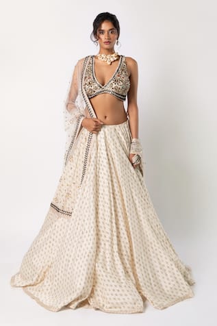 Labbada Flared Lehenga Embroidered Bralette Set 