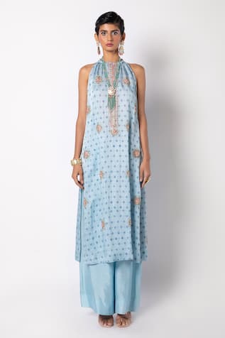 Labbada Block Print Embroidered Kurta & Pant Set 